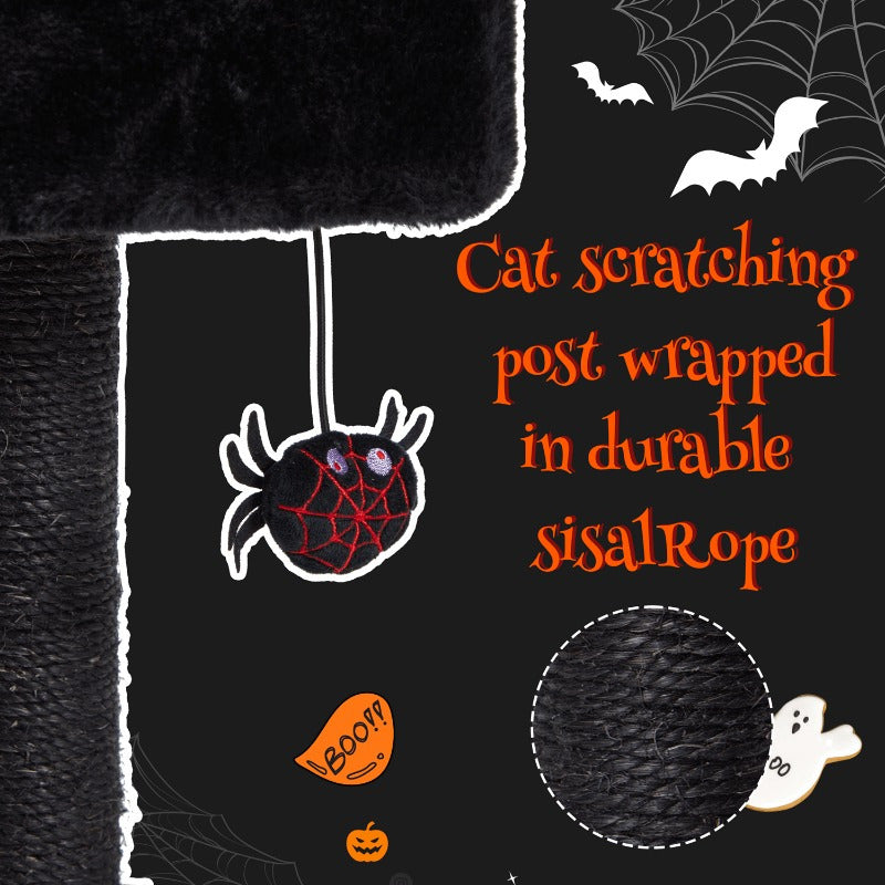 1pc Gothic Iron Cat Tree Tower with Scratching Post, Coffin Bed, and Playhouse - Durable Sisal Rope for Indoor Cats - Halloween-Themed Pet Furniture