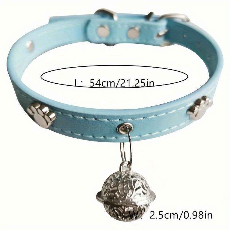 Faux Leather Pet Collar with Bell Charm, Slip & Martingale Design, Decorative Stitching, Adjustable, for Dogs and Cats - PU Leather Traction Collar Set