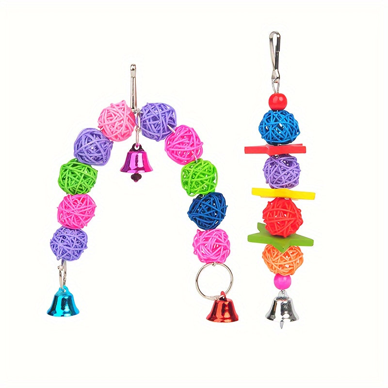 1pc Delightful Parrot Chewing Toy - Rattan Woven Bite Resistant Hanging Cage Accessory with Satisfying Bell Sound - Durable, Safe, and Engaging Pet Toy for Parakeets and Small Birds