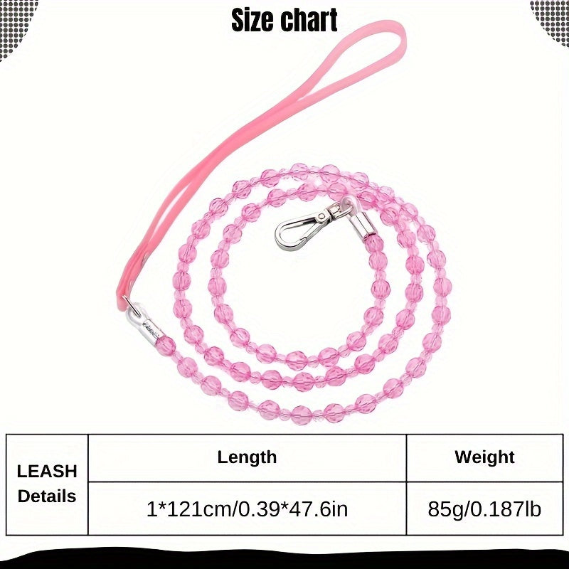 Exquisite Adjustable Jeweled Pet Collar and Leash Set - Soft Leather, Elegant Design, Hand Wash Only, Suitable for Dogs, Cats, and Small Animals