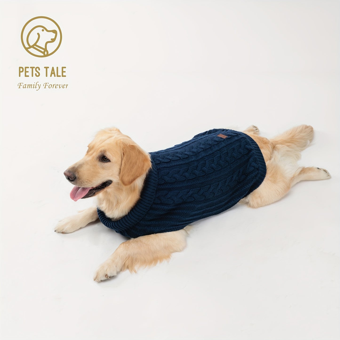 PETS TALE Dog Sweater Cable-Knit Pullover with Chain Detailing & Tag - Machine Washable Cozy Winter Sweater for Small, Medium & Large Breeds, Navy Blue, Dog Sweater for Small Dogs, Durable Petwear