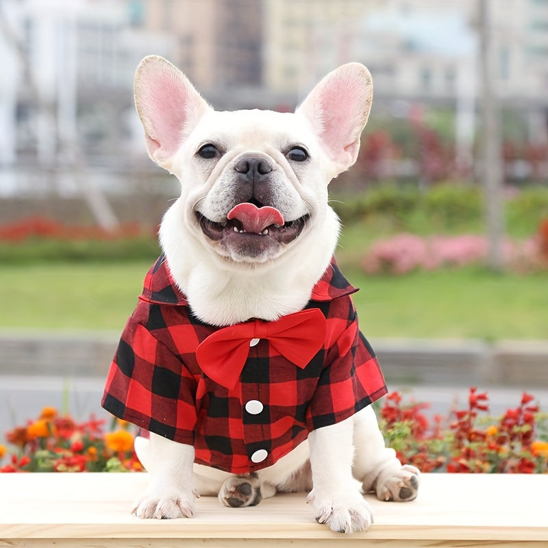 1pc Dog Plaid Suit With Bow Tie, Pet Wedding Attire, Dog Clothes For Small To Large Dogs, Pet Apparel