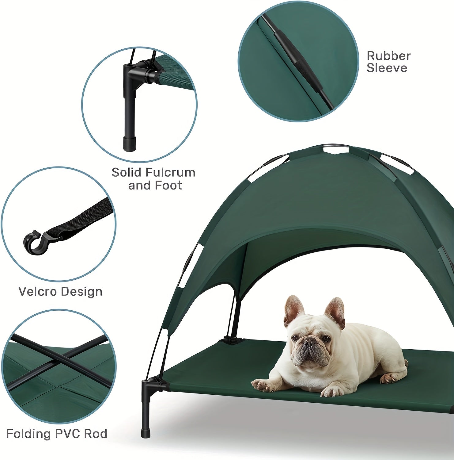 HEEYOO 42" Raised Dog Bed with Detachable Canopy - All-Weather Foldable Pet Cot for Indoor/Outdoor Use, Cooling Breathable Mesh & UV Protection, Windproof Sun-Resistant Elevated Bed for Dogs & Cats, Camping, Living Room, Bedr