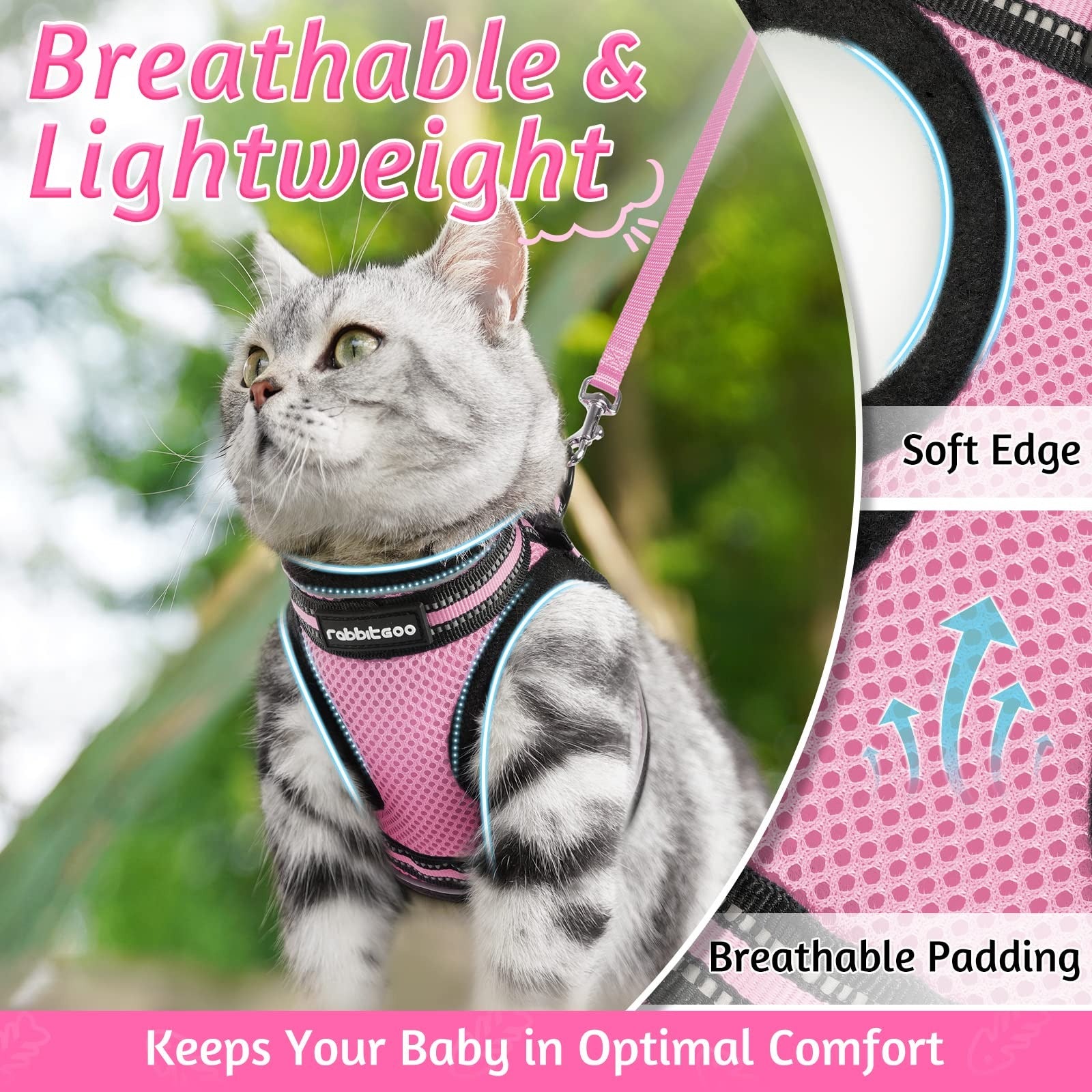 Reflective Pet Harness And Leash Set For Dogs And Cats, Adjustable Puppy Cat Vest Harness With Soft Mesh