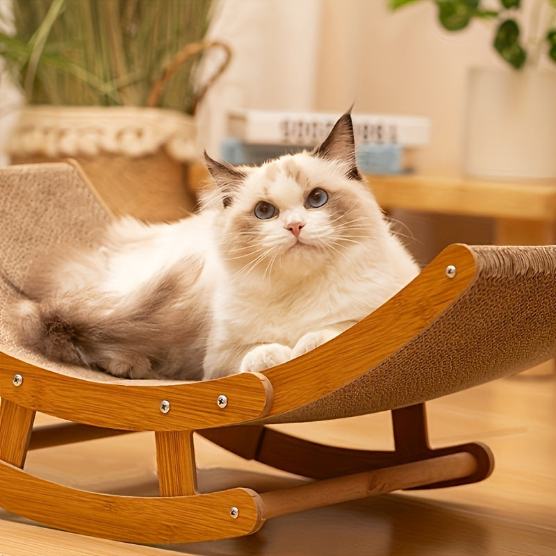 Large Elevated Recycled Wood Cat Hammock with Durable Sisal Scratching Board - Stylish Indoor Cat Furniture for Relaxation & Play, Multi-Level Cat Bed with Ergonomic Design, Cat Hammock for Large Cats, Decorative Pet Furnitur