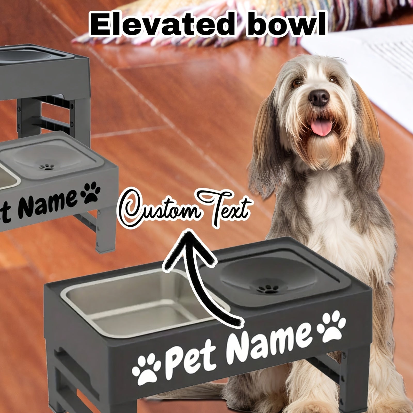 1pc Customizable 2-in-1 Adjustable Raised Dog Bowls with No Spill Design - Stainless Steel & Plastic, Ideal for Small, Medium, Large Dogs & Cats, Elevated Pet Feeding Station, Pet Feeding Station | Customizable Pet Accessorie