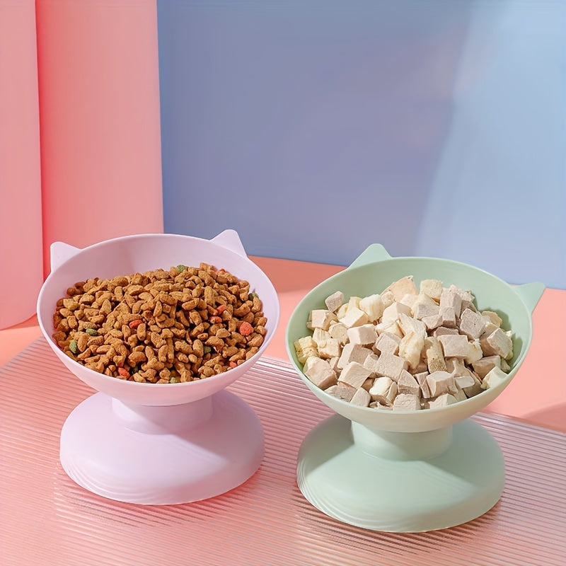 Elevated Tilted Pet Bowl, Plastic Anti-Overturning Cat Food Bowl Water Dish For Neck Protection