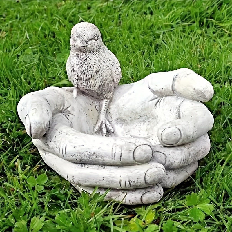 1pc Hand-Shaped Bird Bath, Creative Resin Bird Feeder, Garden Resin Ornaments, Bird Seed Feeding Bowl And Water Station, Gifts For Bird Lovers, Ornaments Decoration For Indoor Desktop Outdoor Lawn Yard Garden