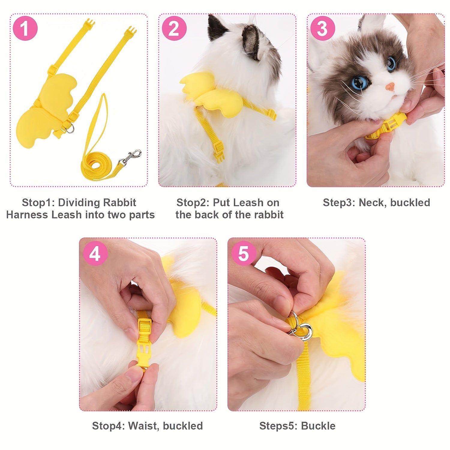 Adjustable Pet Harness and Leash Set with Cute Wings - Comfort Fit Vest for Rabbits, Puppies, Kittens, and Small Animals - Hand-Wash Only