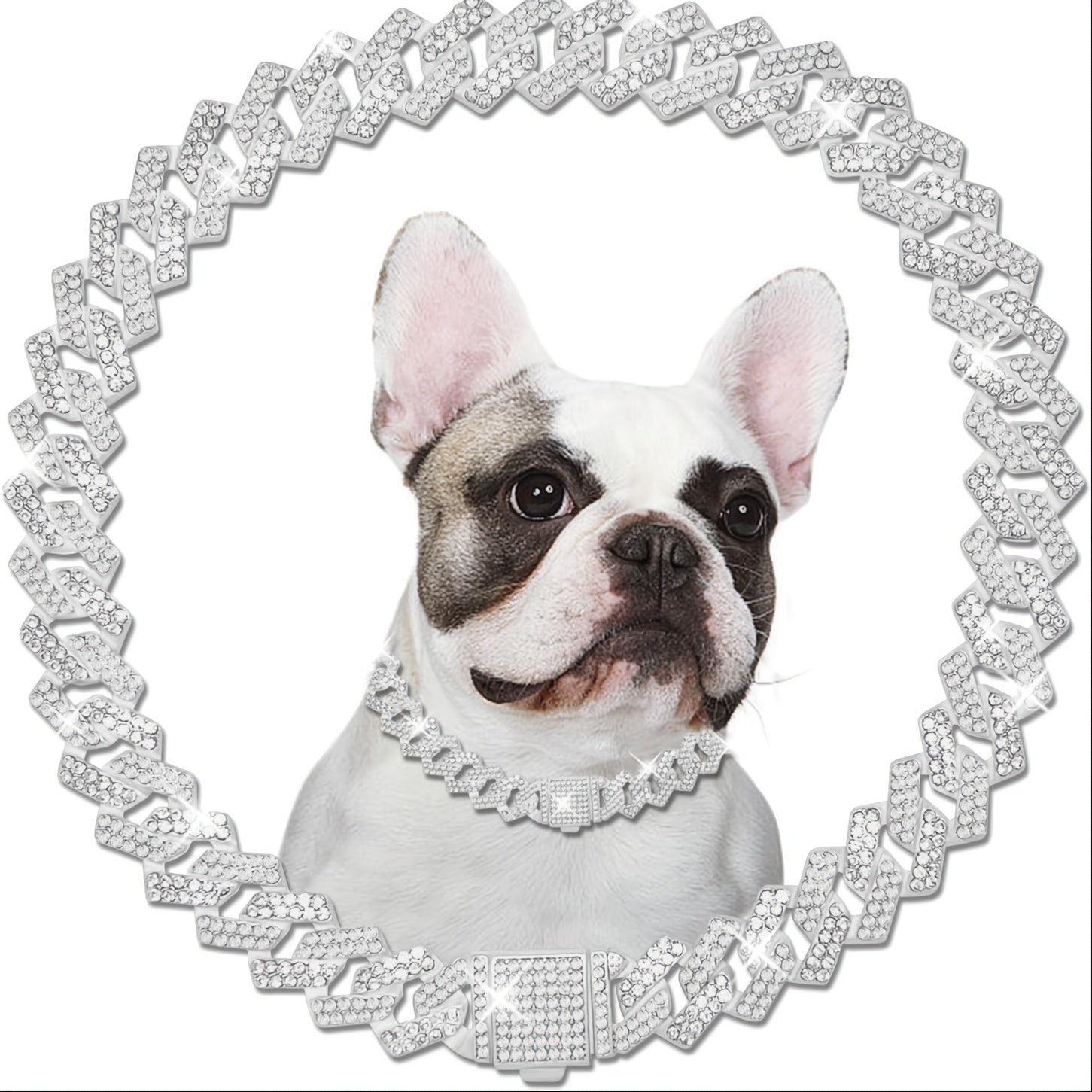 15mm Wide Golden Diamond-studded Cuban Link Pet Collar - Stylish Flip Cover for Dogs and Cats
