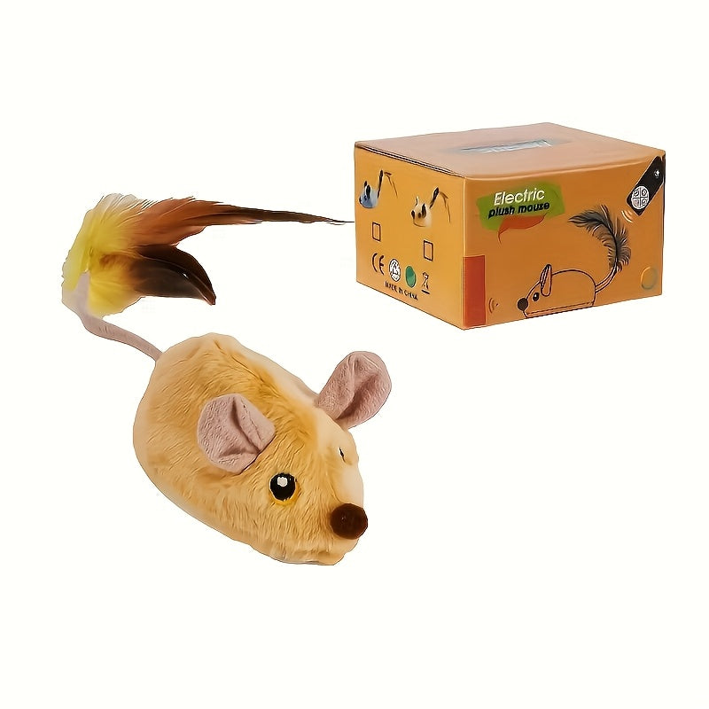 Interactive Whisker Wonders 1pc USB Plush Cat Toy - Electric Teaser Mouse with Sound, LED Lights, Turnaround Steering & Obstacle Avoidance - Durable Fabric Pet Toy with Feather Tail