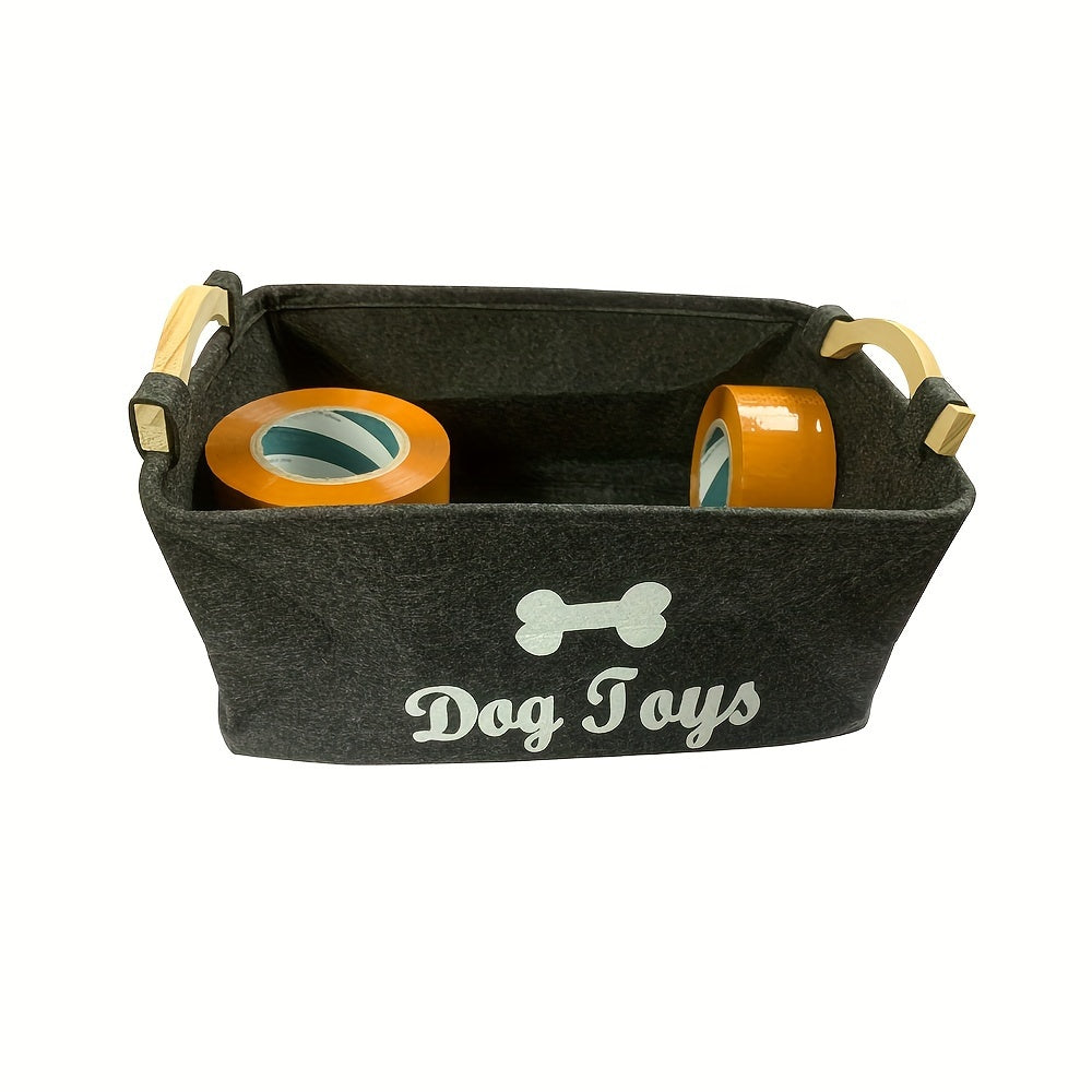 Pet Toy Box - Dark Grey Felt Storage Basket Chest Organizer for Dogs - Keep Your Home Tidy and Organized