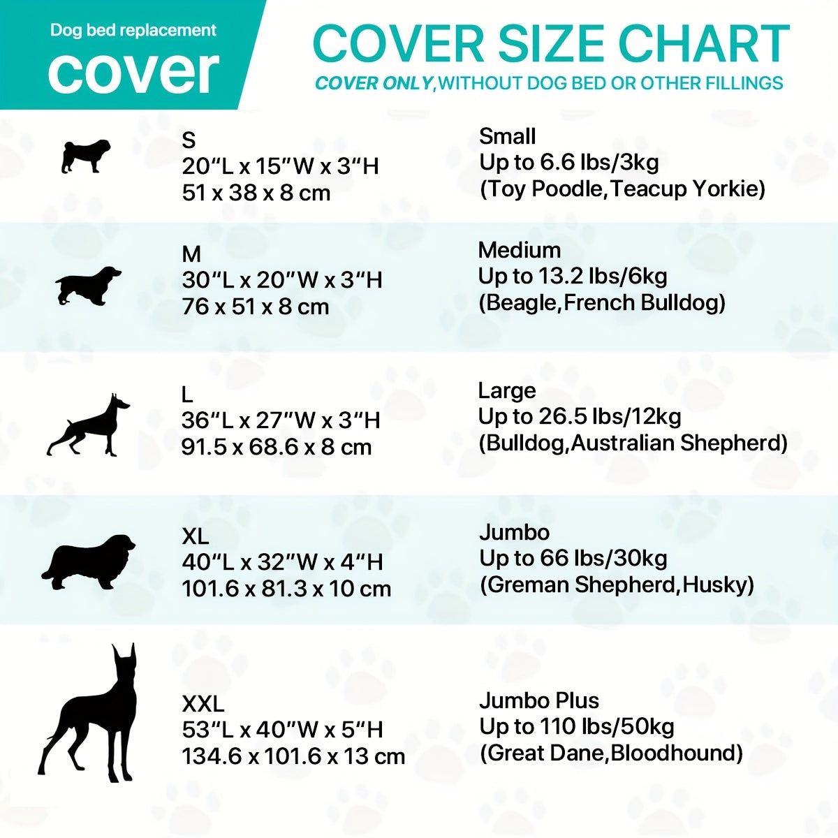1pc & Machine Washable Dog Bed, Anti-Leakage Removable Dark Gray Pet Bed Cover, Dog Bed Protector Rainbow Dog Paw Furniture Cover for Extra Large, Large, Medium, Small Dogs