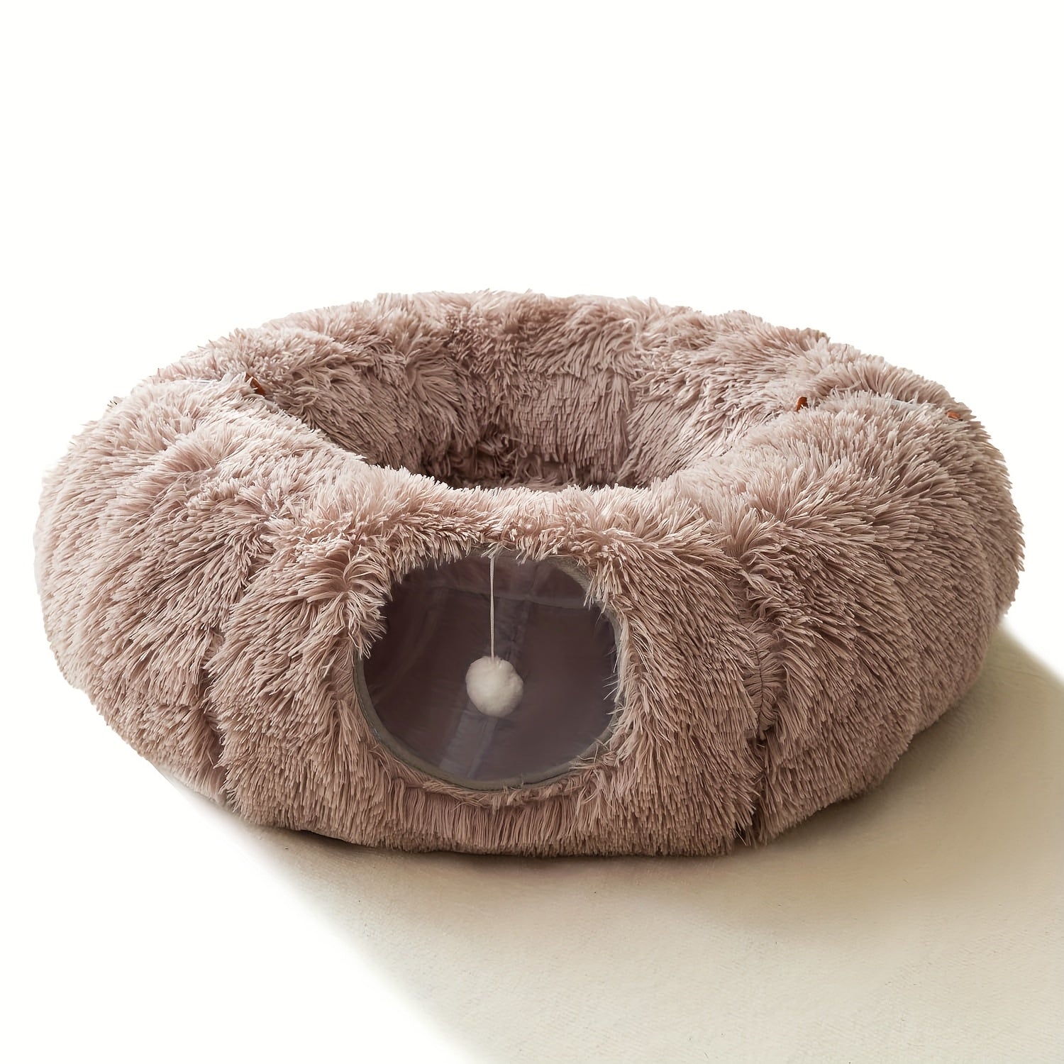 Soft Plush Cat Tunnel with Cozy Donut Bed - Multi-Functional Hideout & Playhouse for Indoor Cats, Kittens, Rabbits, Ferrets - Tunnel Vision Peeping Holes, Large Tube for Hide & Seek, Durable Pet Toy for Small/Medium/Large Fel