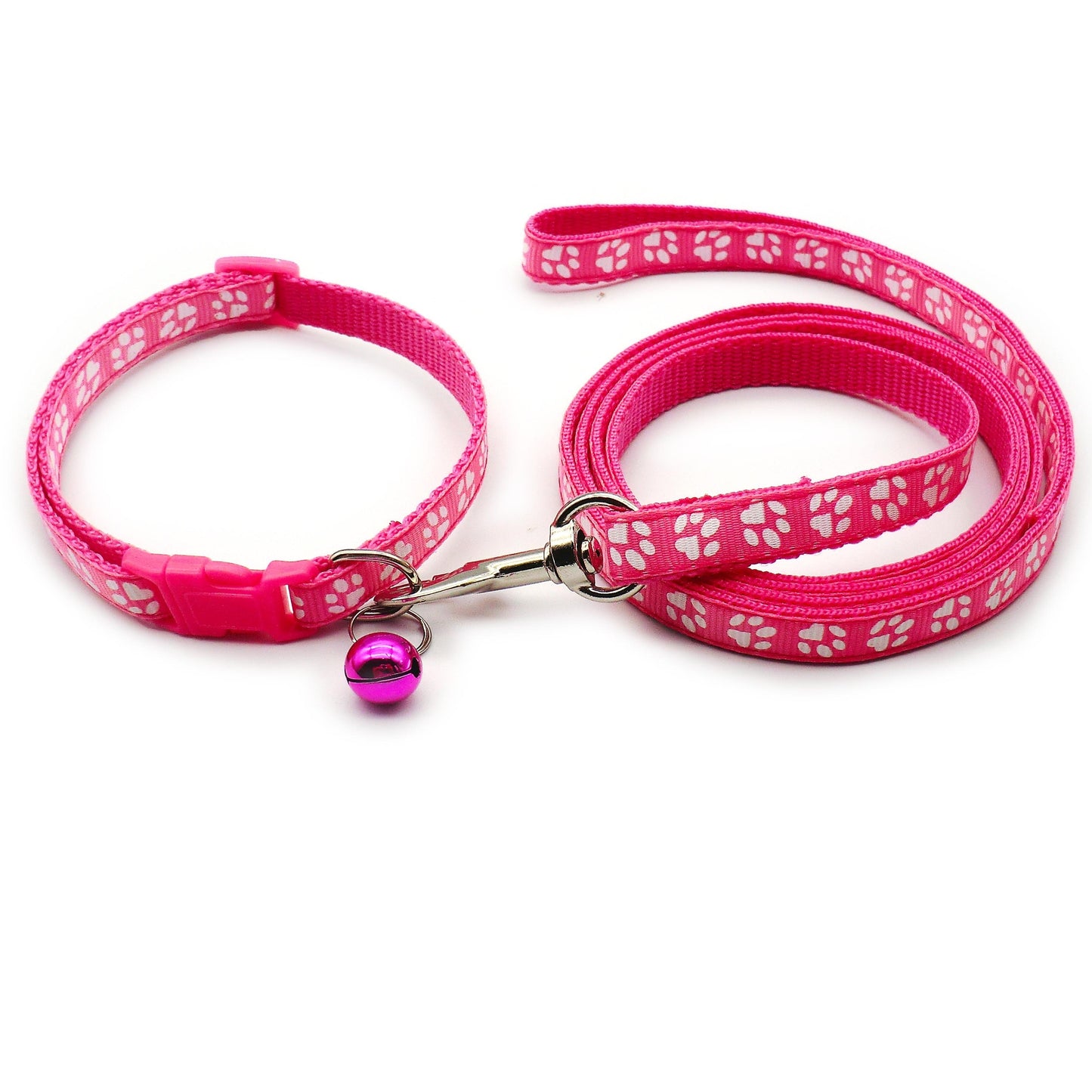 Cute Paw Pattern Nylon Dog Collar - Pet Dog Collar And Leash Set With Bell Long Dog Walking Leash