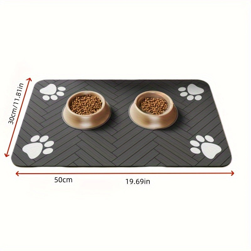 1pc Waterproof Pet Feeding Mat, Non-Slip & Absorbent Food Pad, Durable PU Material, Medium & Large Size, with Paw Print Design for Cats and Dogs