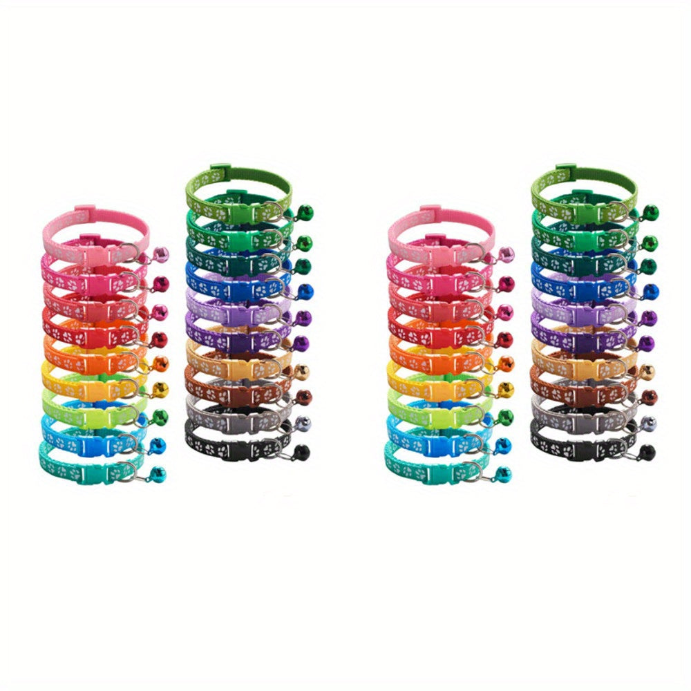 38pcs Adjustable Pet Collar Set - Jingly Bell, High-Visibility Reflective Paw Prints, Durable & Tear-Resistant for Small Dogs and Cats - Adorable Safety Buckles