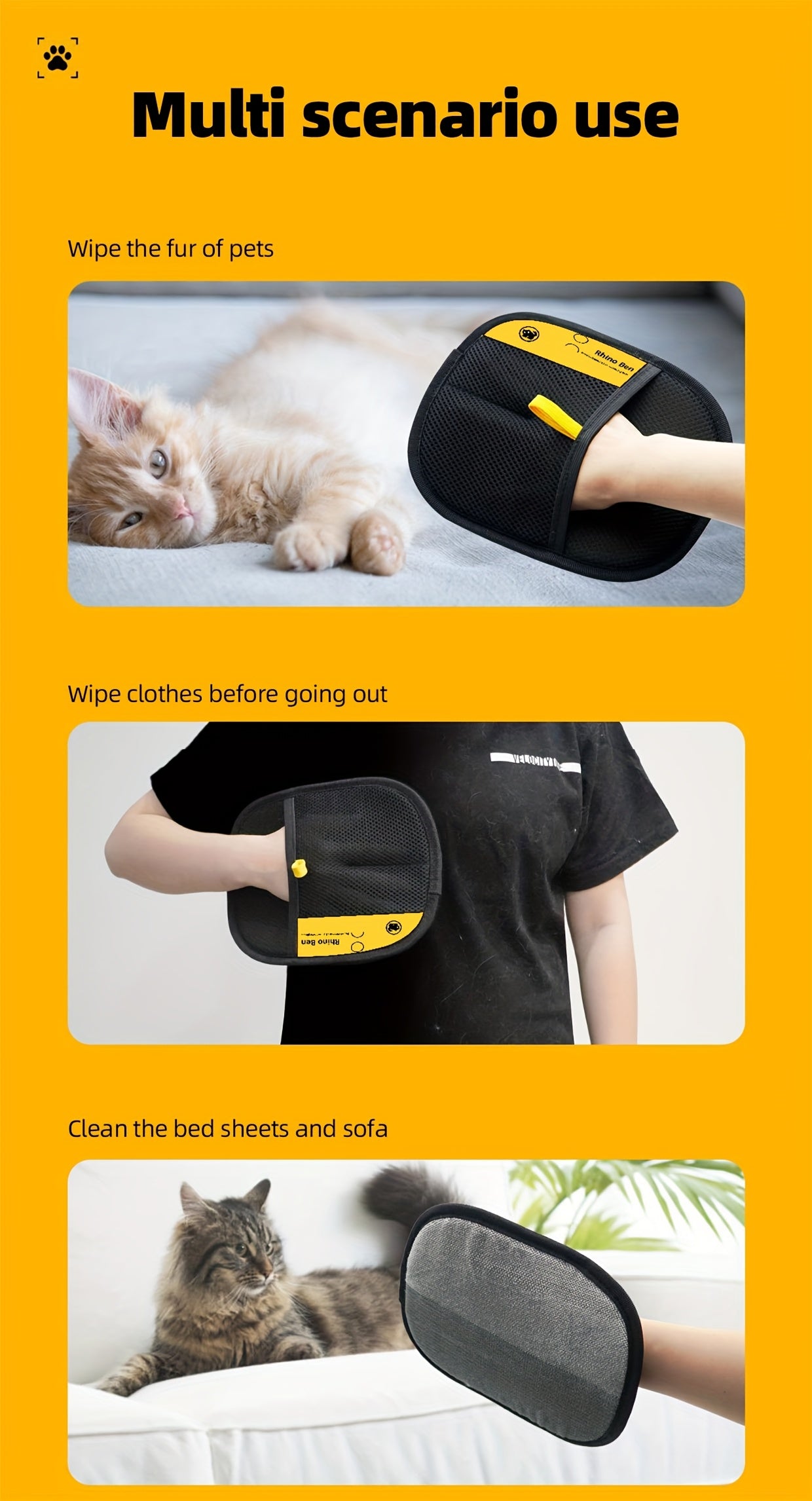 Pet Static Hair Removal Gloves - Black Polypropylene Cat Grooming Gloves, Effectively Remove Hair and Dander for Cats and Dogs, Pet Grooming Essentials | Fashion Pet Accessories | Durable Pet Grooming Gloves