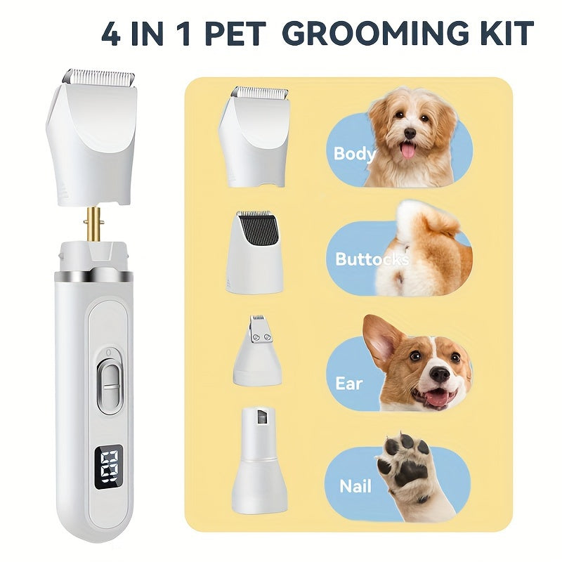 Rechargeable Pet Grooming Clipper Kit, Electric Dog Hair Trimmer with Multiple Attachments and Cleaning Brush