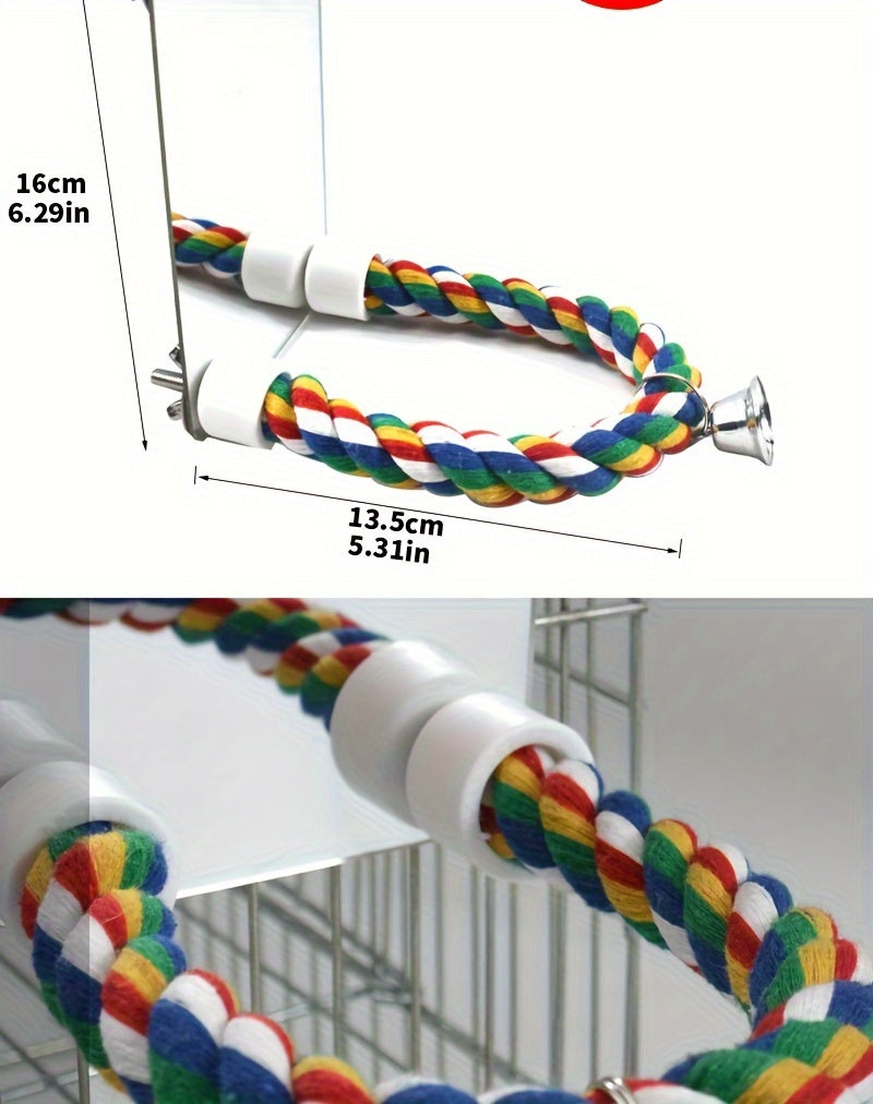 Interactive Parrot Mirror Toy with Chewable Rope Perch - Acrylic Bird Play Station for Cage