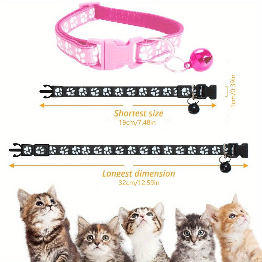 38pcs Adjustable Pet Collar Set - Jingly Bell, High-Visibility Reflective Paw Prints, Durable & Tear-Resistant for Small Dogs and Cats - Adorable Safety Buckles