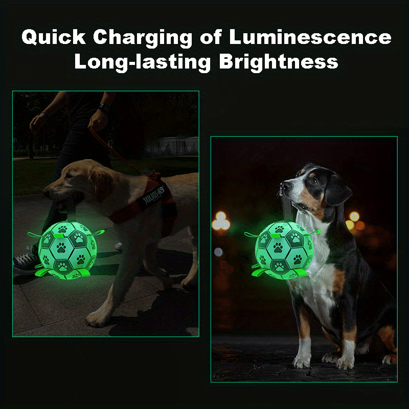 1pc Durable Football Design Pet Luminous Toy With Straps Dog Chewing Ball Toy For Training Playing Teeth Cleaning, Interactive Fetch Pet Toy For Small Medium Large Dogs
