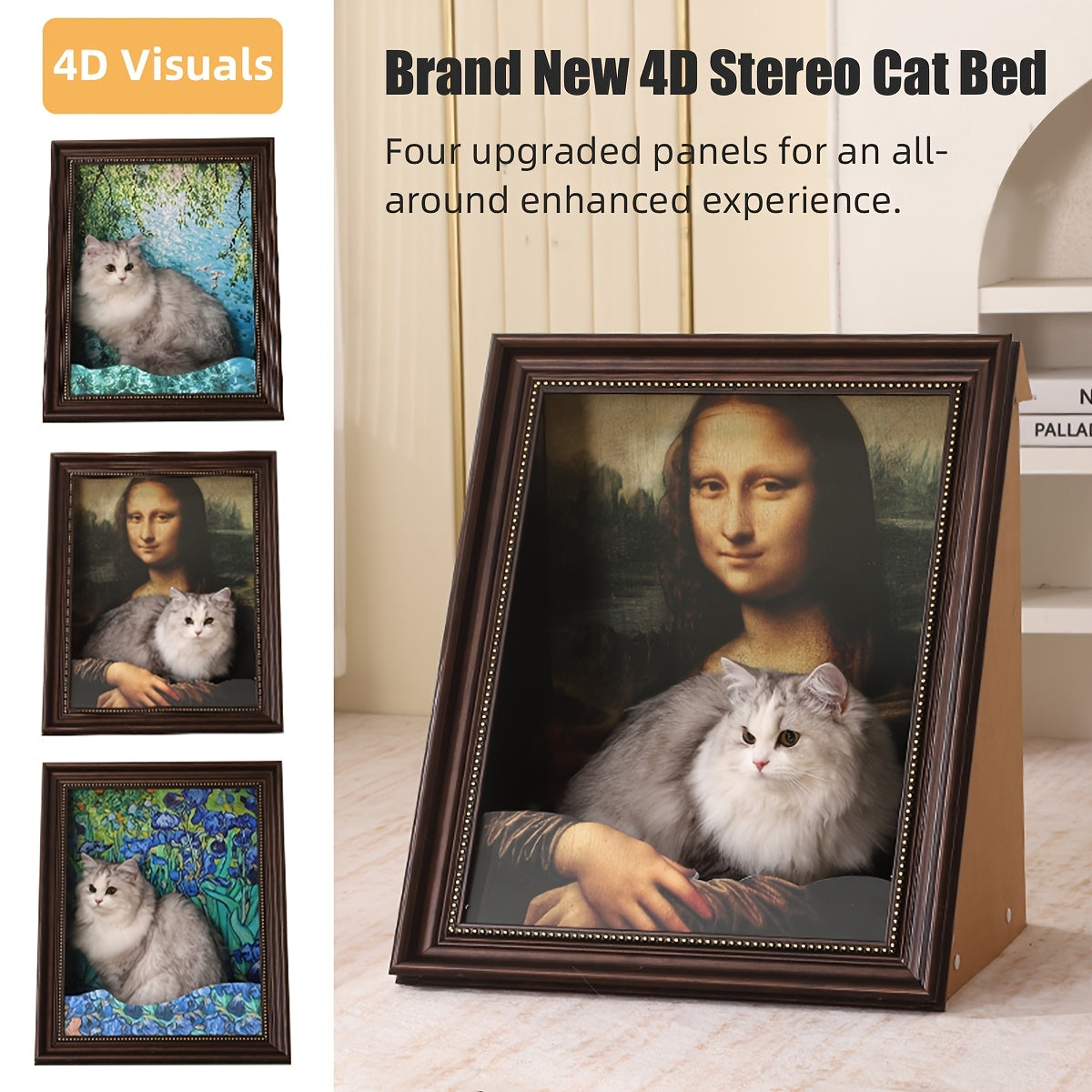 Mona Lisa Cat Bed & Scratching Post - Vintage Framed Cat House, Removable Scratch Pad, Elegant Home Decor Pet Furniture for Indoor Cats - Perfect Gift for Cat Lovers, Cat Bedroom Decor And Accessories, Classical Art Theme, Qu