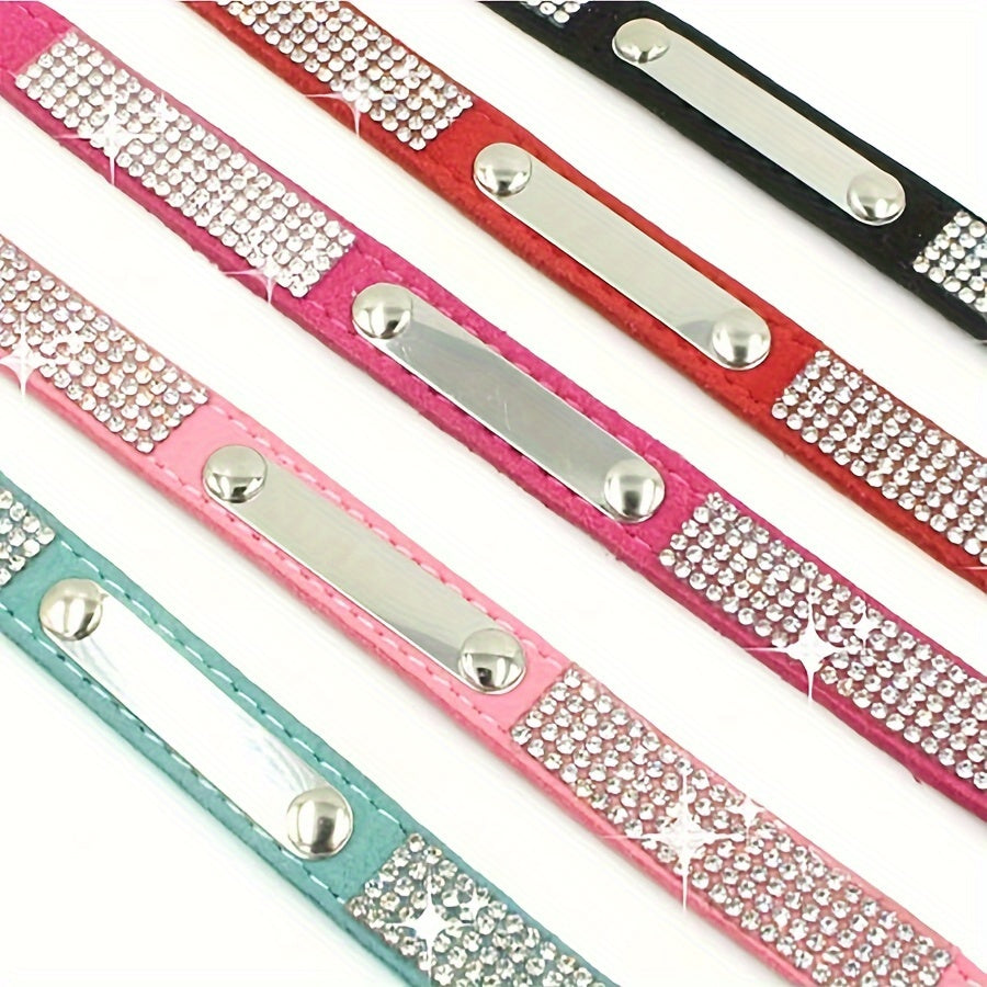 Personalized Rhinestone Dog Collar with Engraved ID Tag