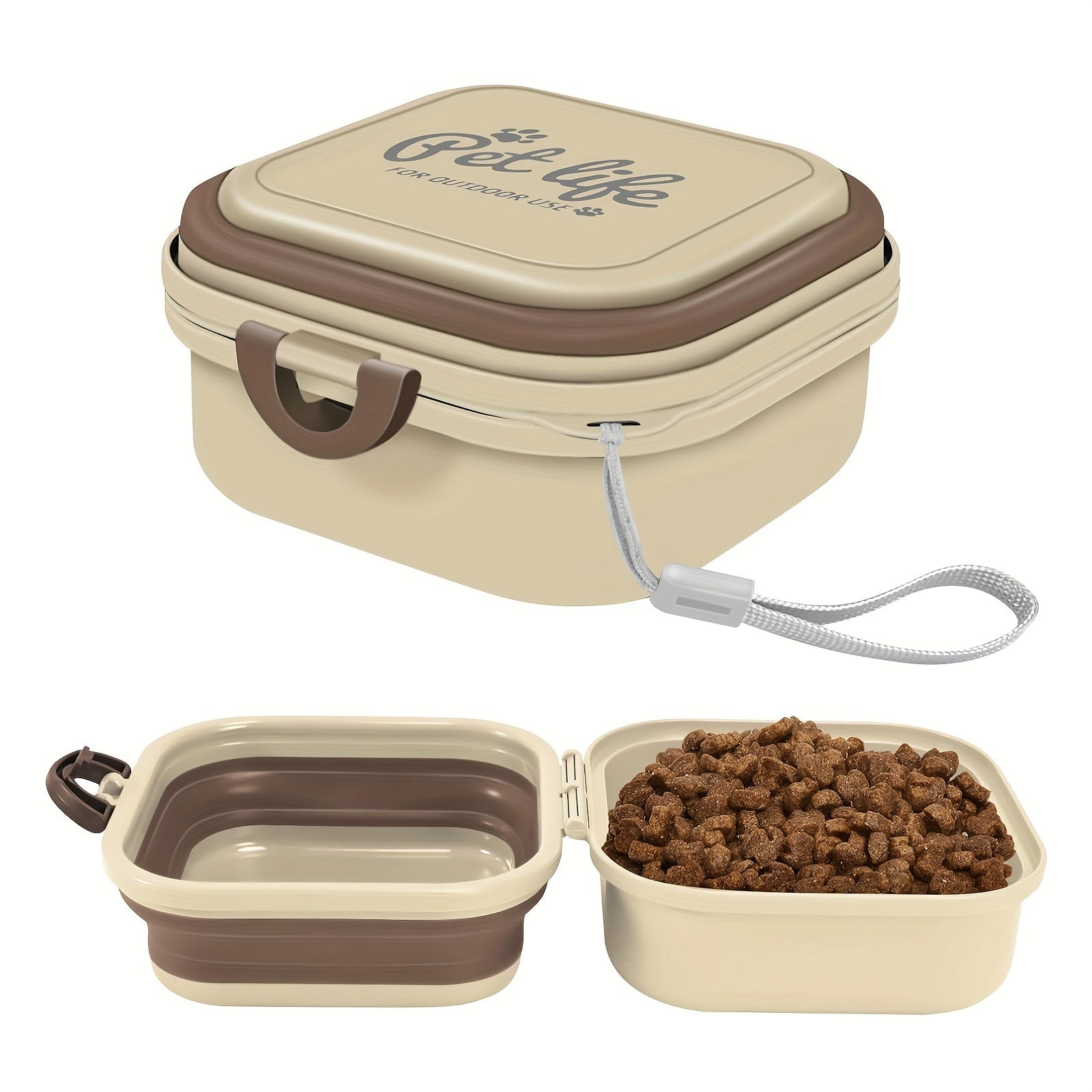 Pet Dancer 2-in-1 Portable Dog Bowl for Travel, Camping & Hiking - Durable PP Material, Leak-Proof Lid, Ergonomic Handles, White & Beige Design, Food & Water Feeder for Dogs, Hiking Essentials | Ergonomic Pet Bowl | Leakproof