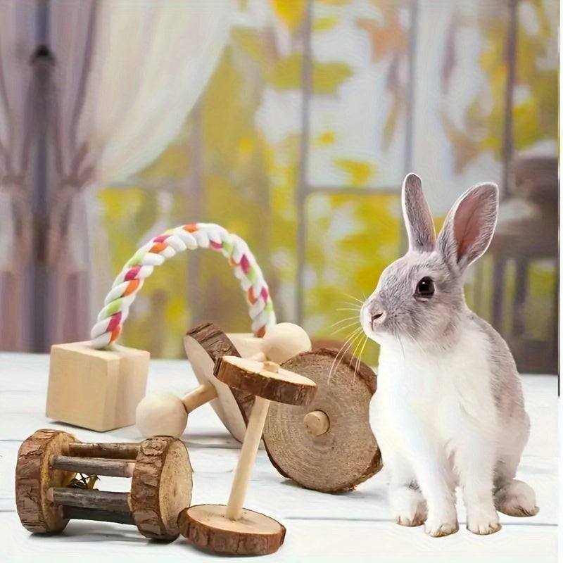 5-Pack Wooden Pet Toys for Hamsters and Rabbits - Durable, Small Animal Training and Exercise Accessories - Fun Wooden Toys for Small Pets - For Pet Owners - Perfect Gift for Small Animal Lovers