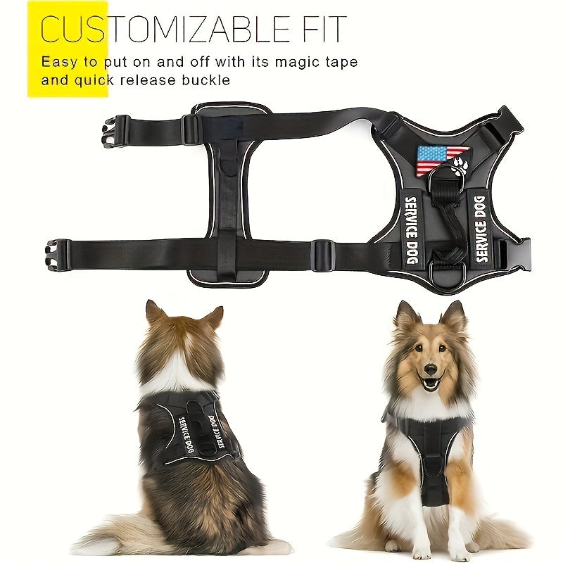 Service Dog Harness, Reflective Dog Vest Harness With 5 PCS Patches, Adjustable Soft Oxford Pet Harness, Inner Layer Mesh, Easy To Control For Small Medium Large Dogs With 59inch Traction Rope