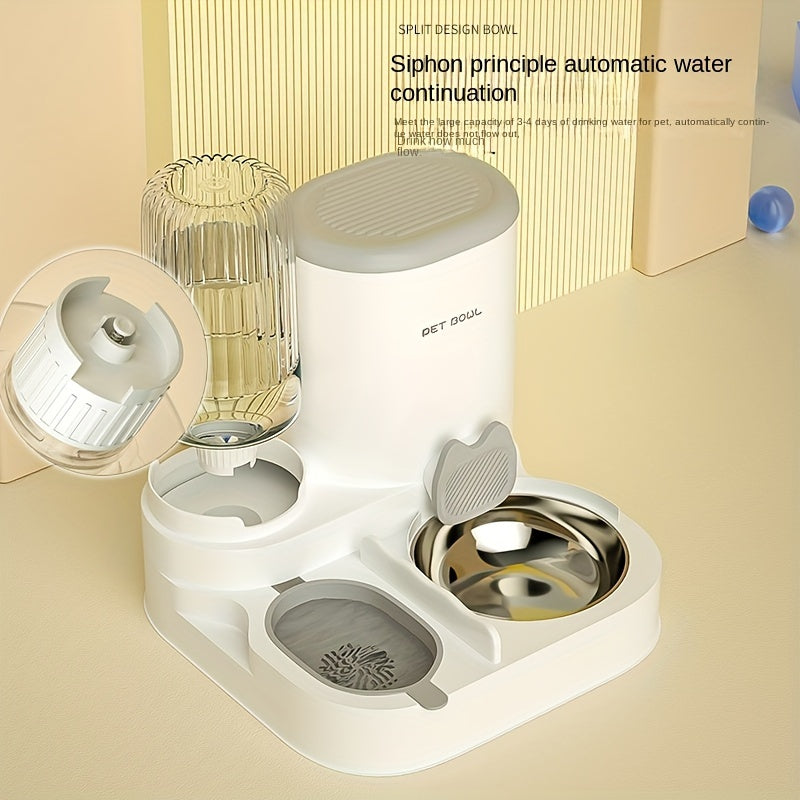 Automatic Cat Feeder & Water Dispenser Set - Non-Electric, Easy-Clean Plastic Pet Feeding Station for Cats