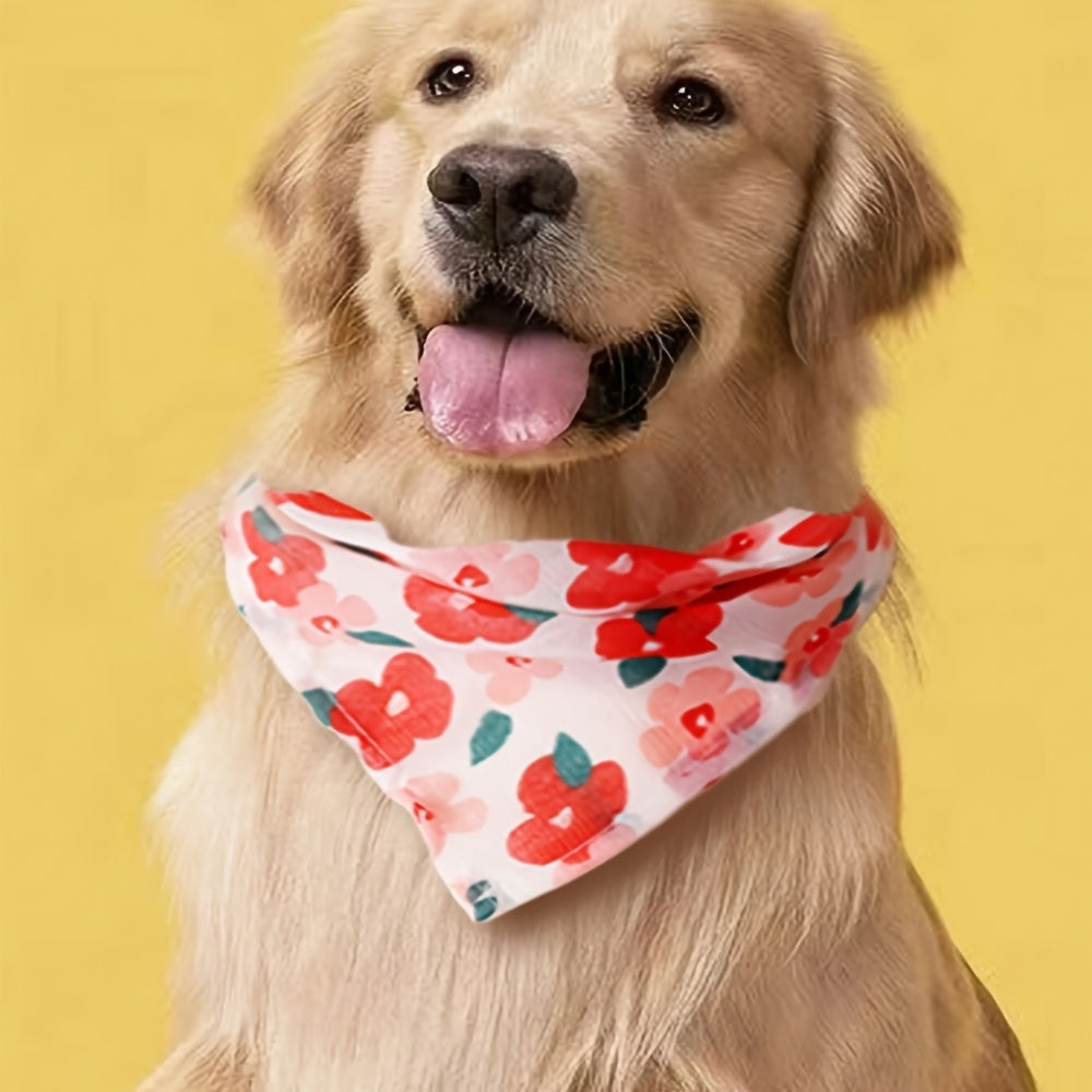 2pcs Dog Bandanas, Floral Print Pet Scarves, Breathable Polyester, Machine Washable, All-Season Comfort, Knit Fabric Pullover Pet Accessories for Small, Medium, Large, and Extra Large Breeds