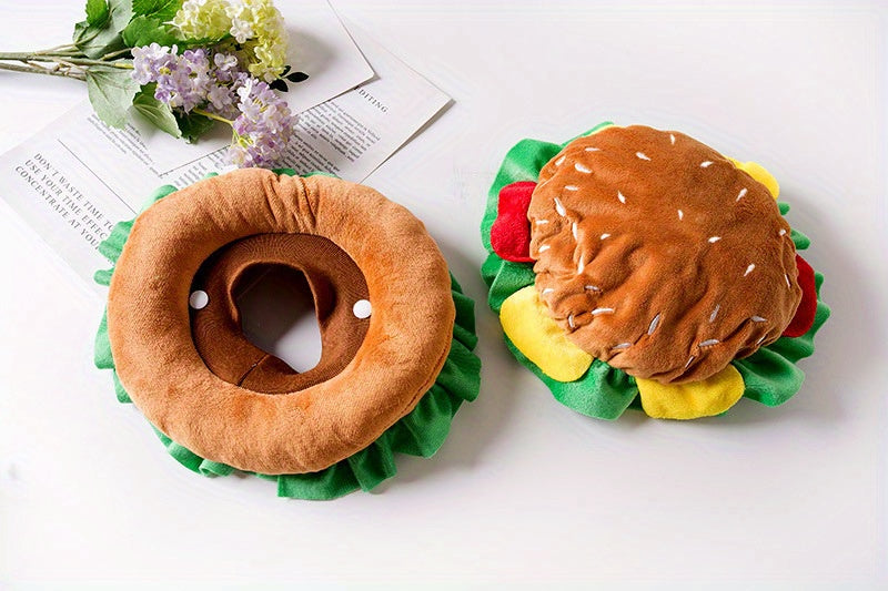 Dog Cat Hamburger Headgear Collar Hat Cartoon Pet Accessories Clothes Funny Costume Elizabethan Ring