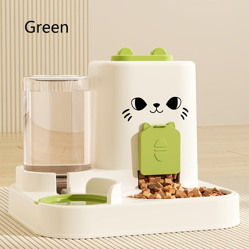 Automatic Cat Feeder And Water Dispenser Set, Plastic Pet Feeding Station, Gravity-Fed Food And Water System, No Battery Needed, with Smart Anti-Wet Design for Cats