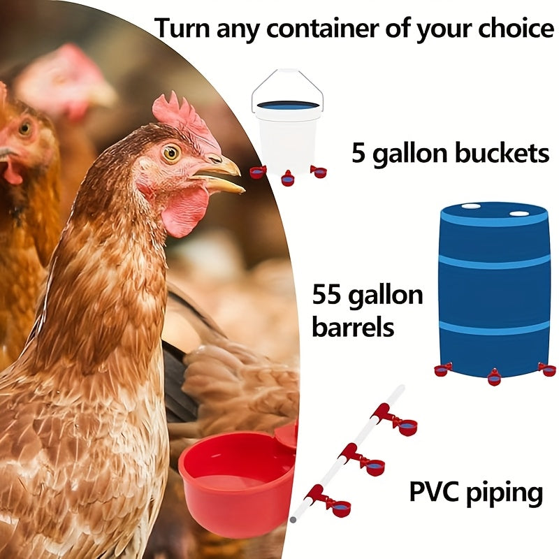 6/12/20pcs Automatic Chicken Waterers with Cleaning Brush - Premium PP Self-Stopping Dispensers for Coop Farming | Durable, Tool-Free Install | Ideal for Chickens, Ducks, Poultry & Birds | Leak-Proof & Easy to Refill