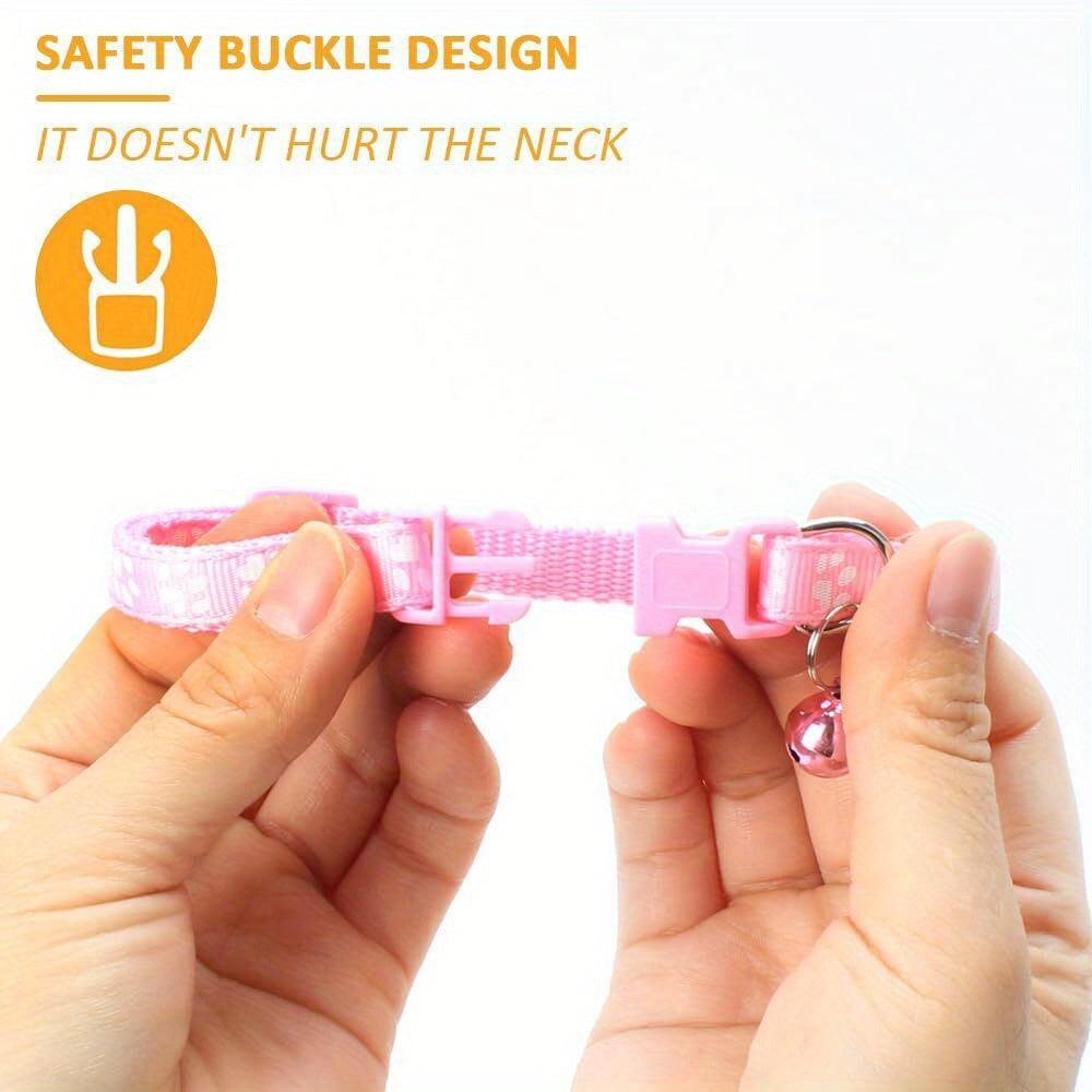 38pcs Adjustable Pet Collar Set - Jingly Bell, High-Visibility Reflective Paw Prints, Durable & Tear-Resistant for Small Dogs and Cats - Adorable Safety Buckles