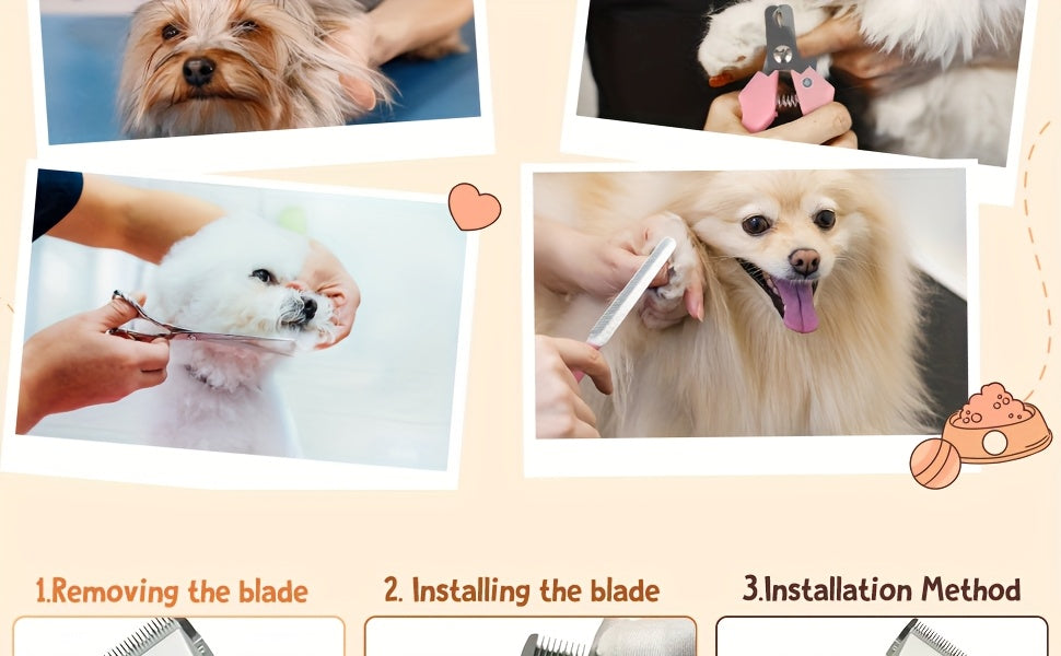 Professional Dog Grooming Kit - USB Rechargeable Electric Clippers with Thick Ceramic Blades, Brush & Measuring Tool Set for Cats and Dogs, Professional Dog Grooming Clippers, Dog Clippers for Grooming Professional Kit, Dog S