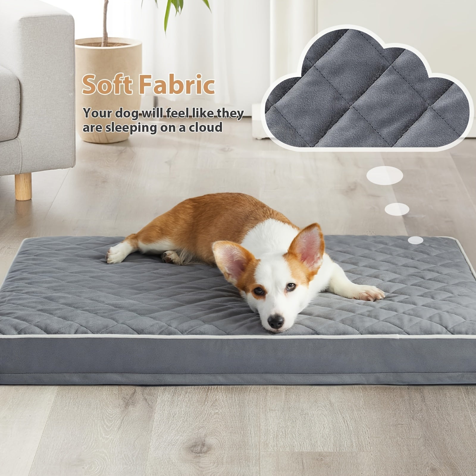 Orthopedic Memory Foam Dog Bed With Removable Washable Cover, Non-Slip Bottom - Rectangular Quilted Pet Bed For Dogs
