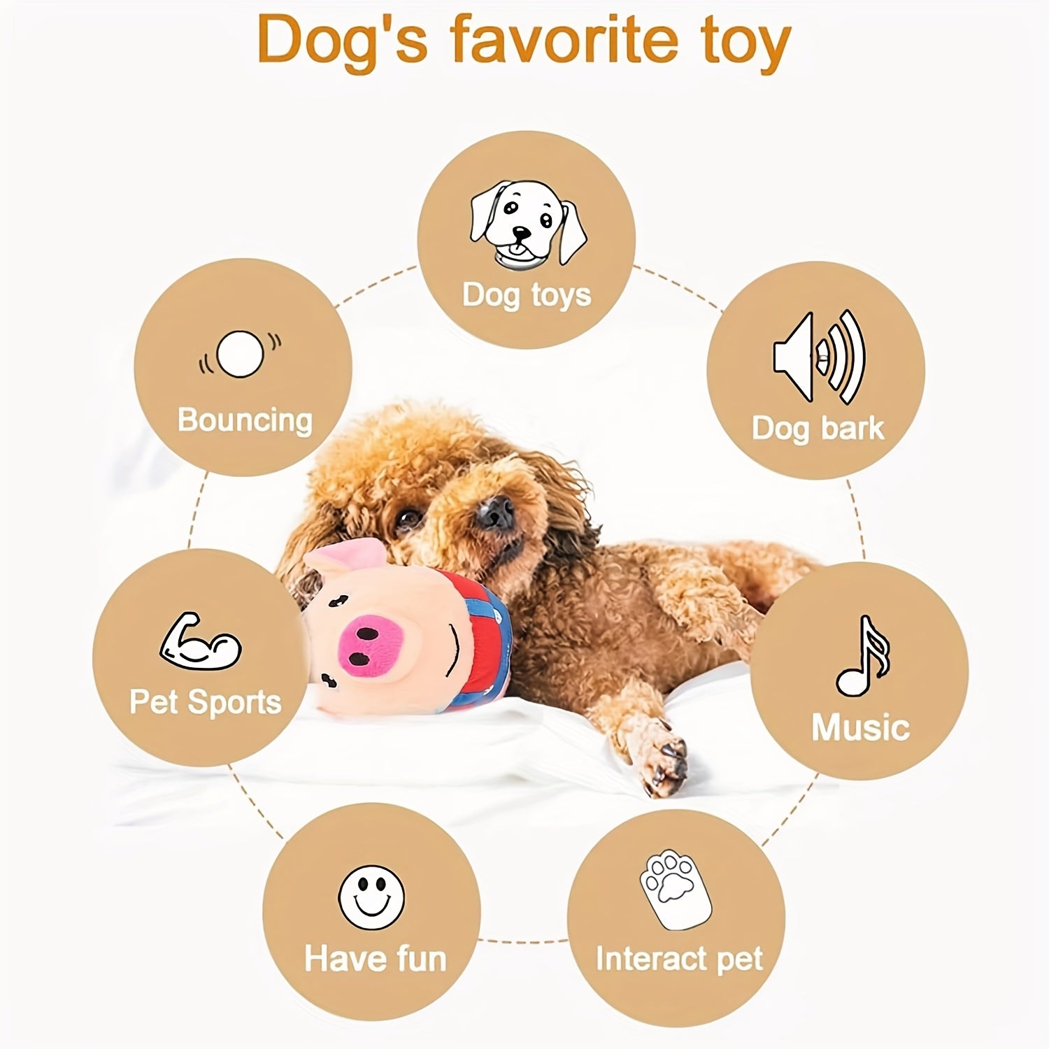 Small USB Interactive Washable Cartoon Pig Plush Sound Electronic Active Moving Pet Toy, Interactive Dog Toy Pet Bouncing Balls