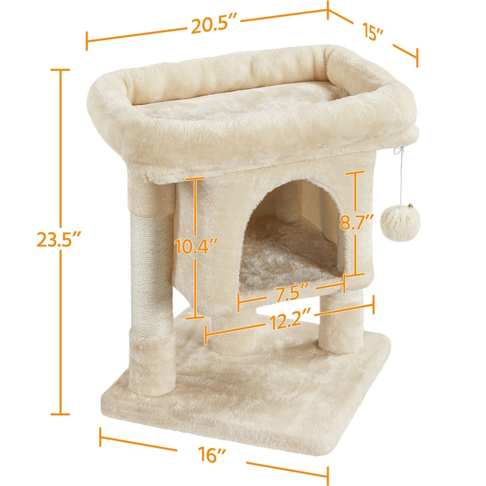 Costoffs 23.5in Cat Tree Tower, 2-Level Cat Condo with Sisal-Covered Scratching Posts, Cozy Pet Furniture, Halloween Cat Furniture for Indoor Kittens and Cats