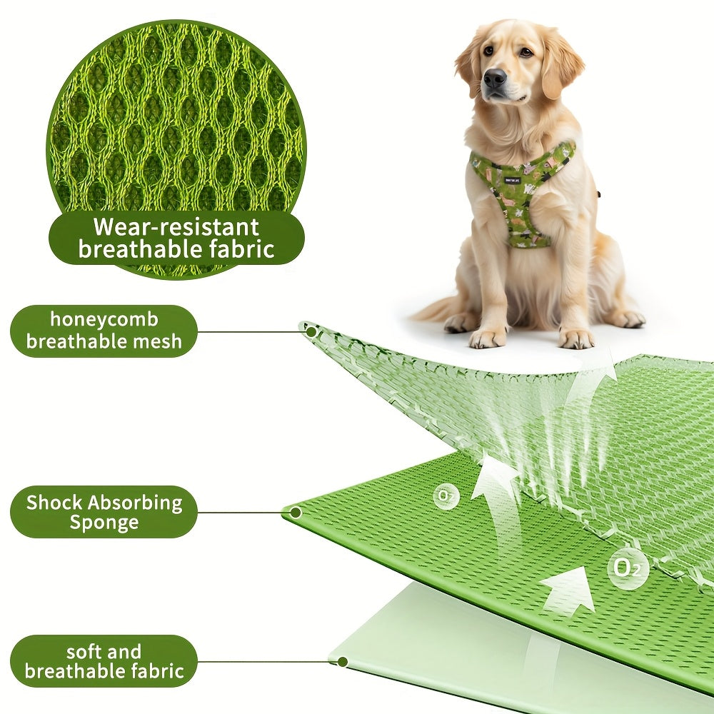 6pcs Forest Animal Print Dog Walking Set, Adjustable Pet Harness, 4ft Leash, Collar, Bowtie, Bandana, and Waste Bag Dispenser for Small to Large Dogs, Polyester Fiber, Without Battery