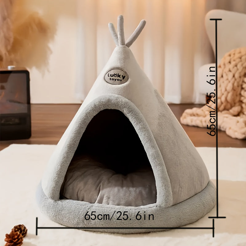 1pc Classic Mongolian Yurt Cat House, Cozy Polyester Fiber Pet Bed with Warm Comfort, Cute Animal Shelter for Indoor Cats, Pre-Assembled, Cute Cat Bed