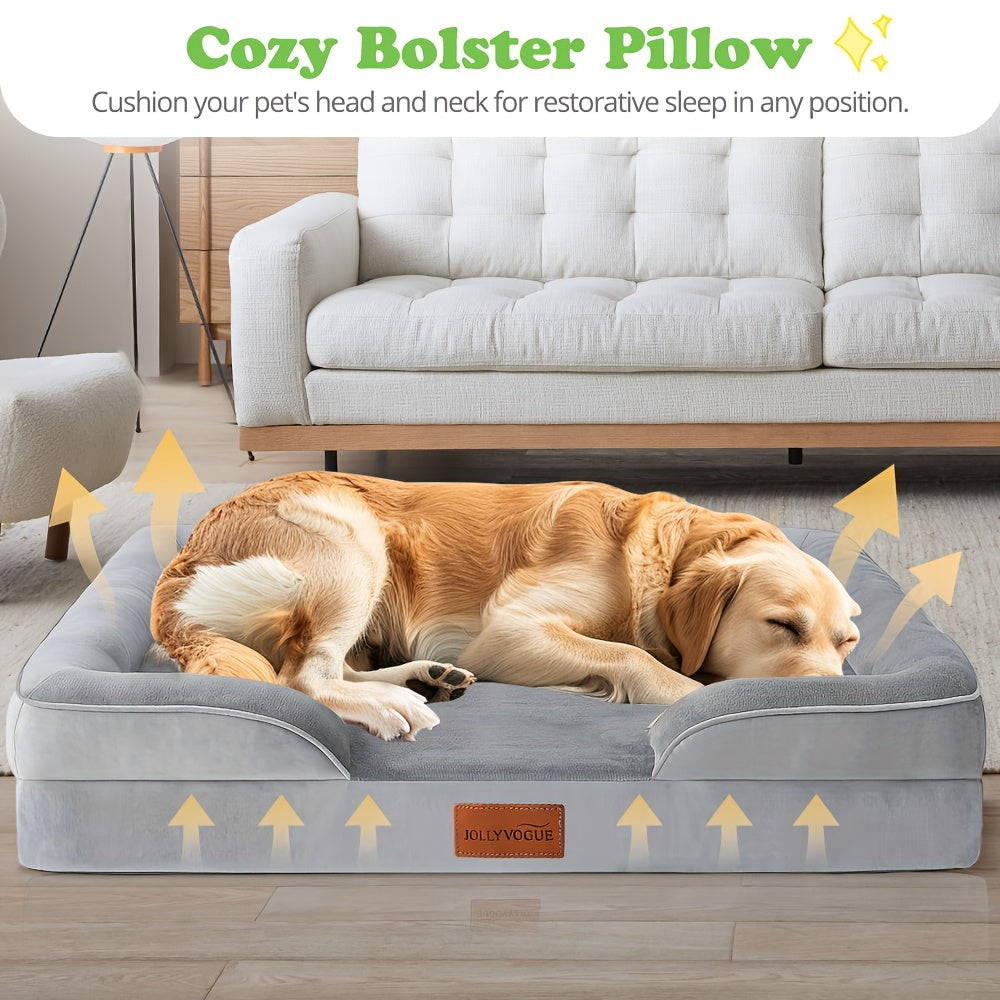 1pc Dog Bed - 100% Supportive Foam - Extra Large Dog Sofa Pet Bed with Removable Washable Cover and Soft Lining & Non-Slip Bottom - Grey, Available in 3 Sizes - Perfect Gift for Your Furry Friend, Ideal for Year-Round Use in