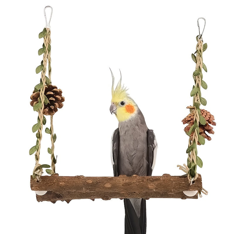 1pc Wooden Bird Perch Swing Set with Climbing Ladder, Multi-Functional Pet Accessories with Chewing and Grinding Features, Non-Electric Hanging Cage Toy for Parrots, Lovebirds, and Conures, with Color May Vary