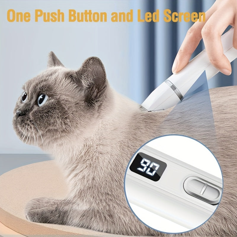 Rechargeable Pet Grooming Clipper Kit, Electric Dog Hair Trimmer with Multiple Attachments and Cleaning Brush