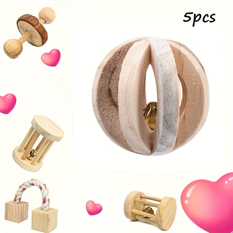 5-Pack Wooden Pet Toys for Hamsters and Rabbits - Durable, Small Animal Training and Exercise Accessories - Fun Wooden Toys for Small Pets - For Pet Owners - Perfect Gift for Small Animal Lovers