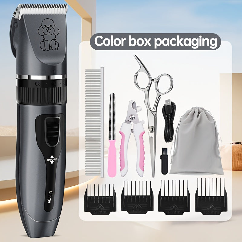 Professional Dog Grooming Kit - USB Rechargeable Electric Clippers with Thick Ceramic Blades, Brush & Measuring Tool Set for Cats and Dogs, Professional Dog Grooming Clippers, Dog Clippers for Grooming Professional Kit, Dog S