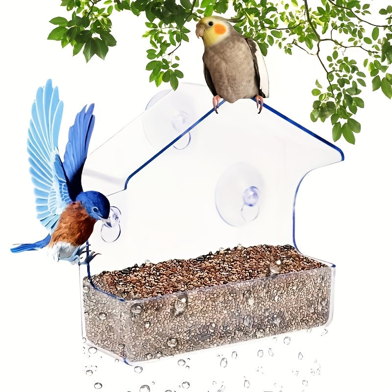 Transparent Acrylic Bird Cage & Feeder - Wall-Mounted /Indoor bird aviary with Hanging Roof, Design, Easy-Clean - Attracts Birds with Clear Visor - for Small Birds, Sparrows, Finches, Robins - Pet bird housing & feeding stati