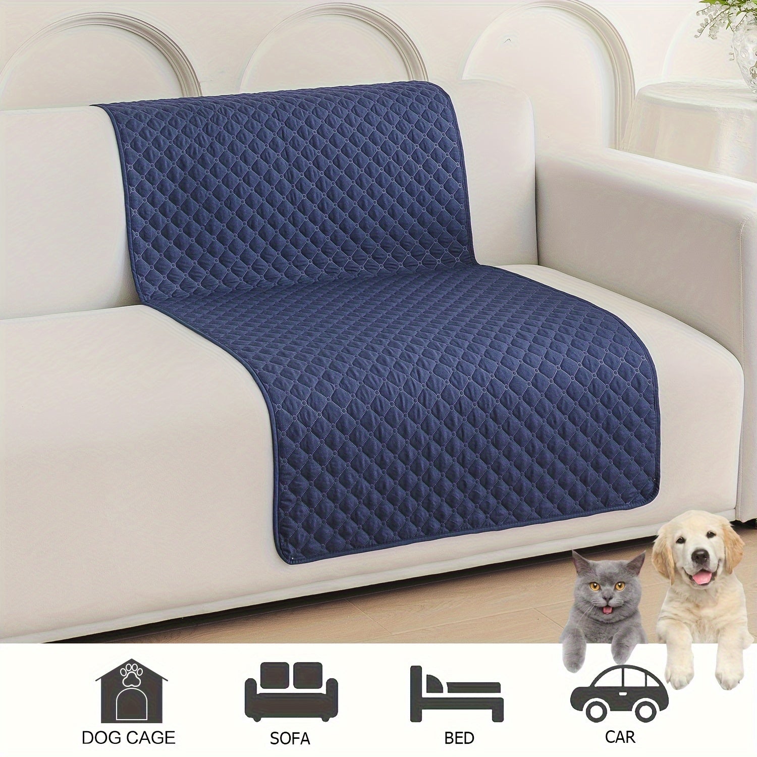 Waterproof Pet Bed Mat for Medium & Large Dogs - Non-Slip, Odor-Resistant Sofa Protector with Plaid Polyester Fill, Machine Washable, Pet Furniture Protection, Urine-proof, Car Mat